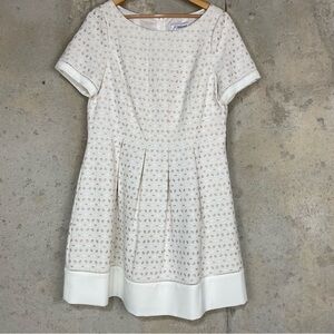 J Howard white ivory beige lace overlay fit and flare short sleeve dress